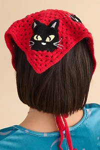 Red Black Cat Crochet Bandana Scarf