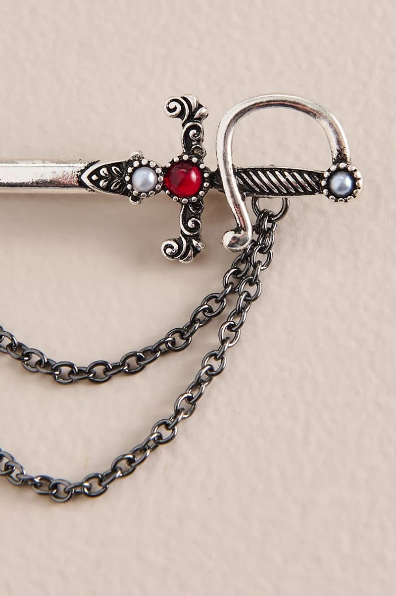 Silver Sword Chain Brooch Pin