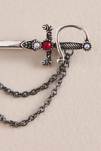 Silver Sword Chain Brooch Pin