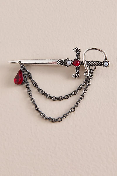 Silver Sword Chain Brooch Pin