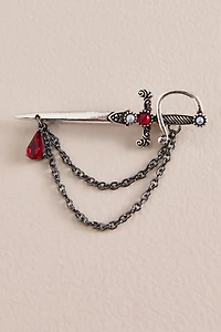 Silver Sword Chain Brooch Pin