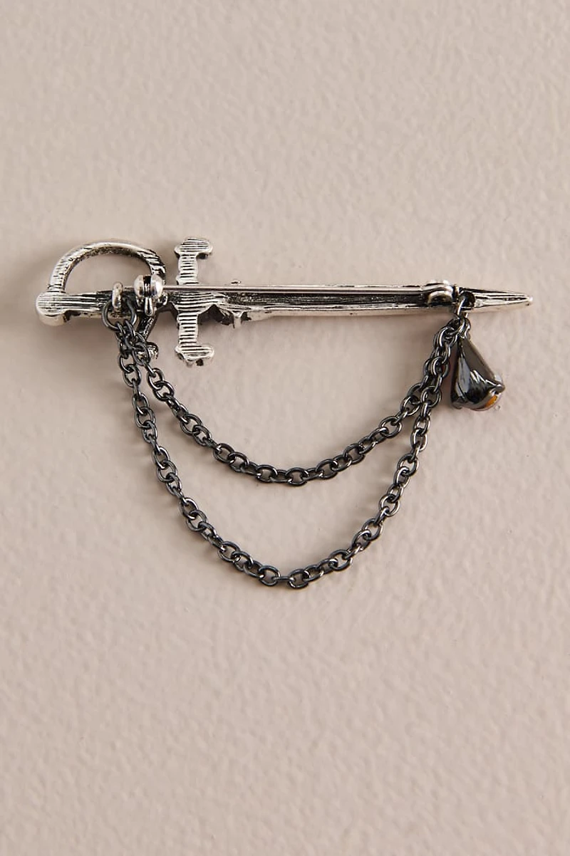 Silver Sword Chain Brooch Pin