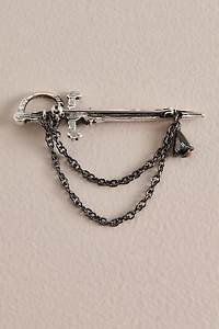 Silver Sword Chain Brooch Pin
