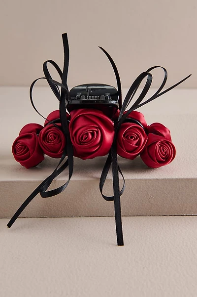 Red Roses Bow Claw Clip