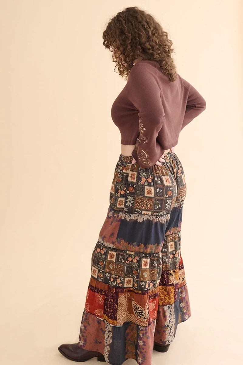 Bloom Patchwork Flare Leg Pants