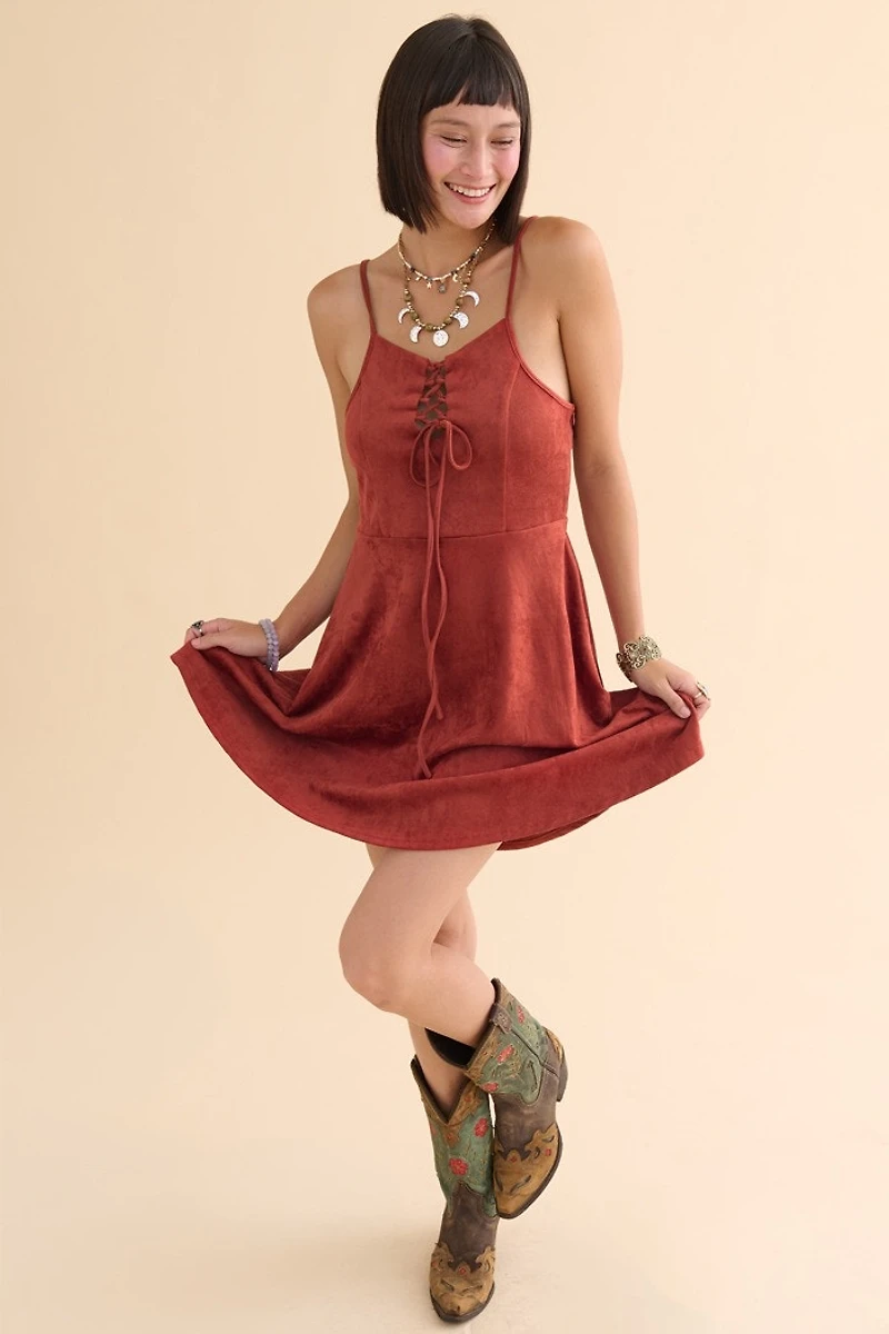 Crimson Faux Suede Mini Dress