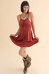 Crimson Faux Suede Mini Dress