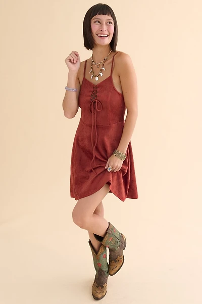 Crimson Faux Suede Mini Dress