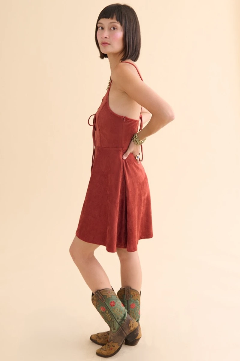 Crimson Faux Suede Mini Dress