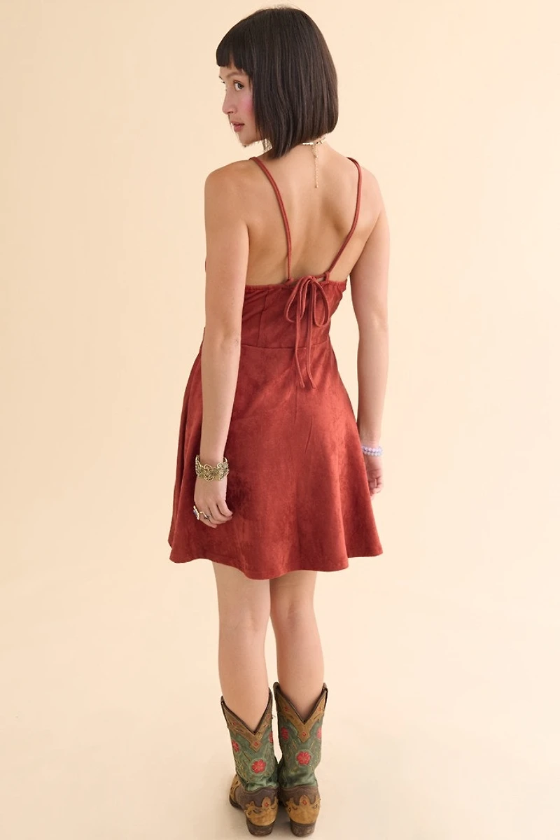 Crimson Faux Suede Mini Dress