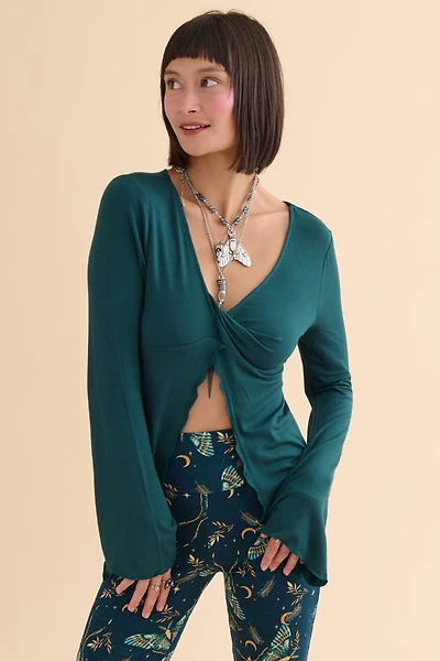 Teal Open Twist Front Top