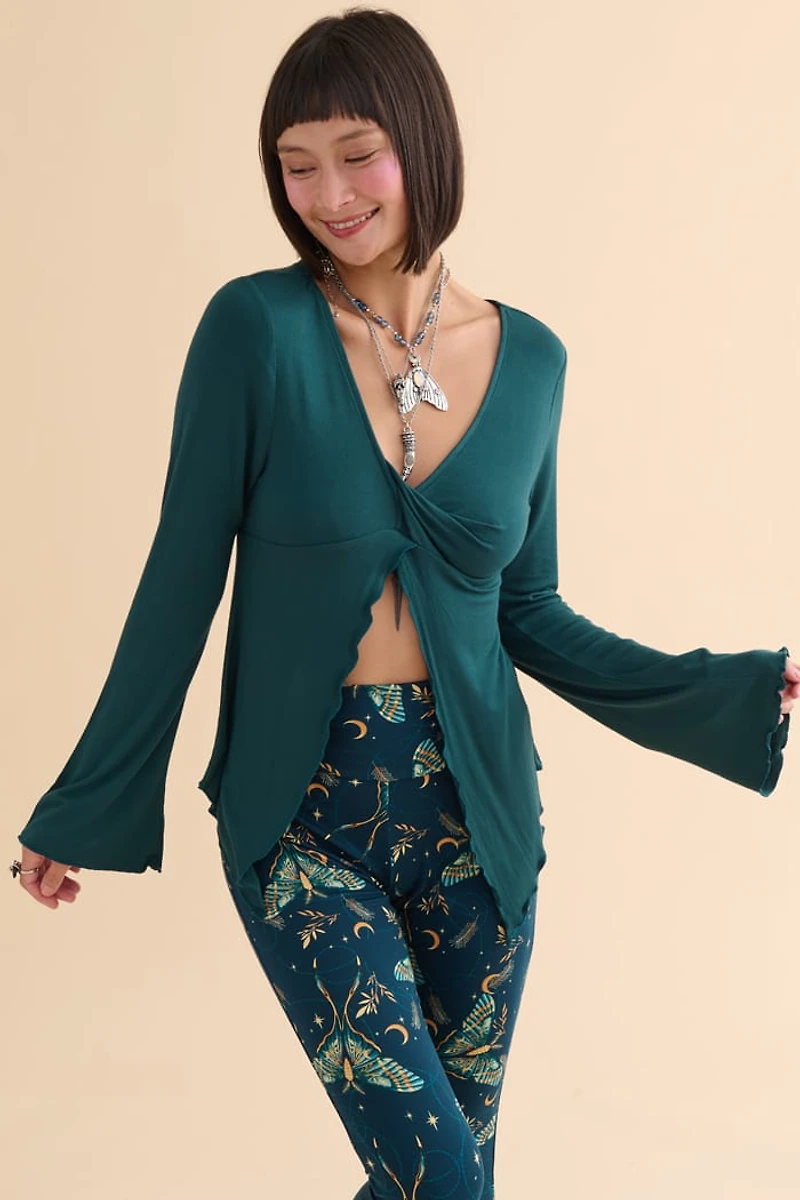 Teal Open Twist Front Top