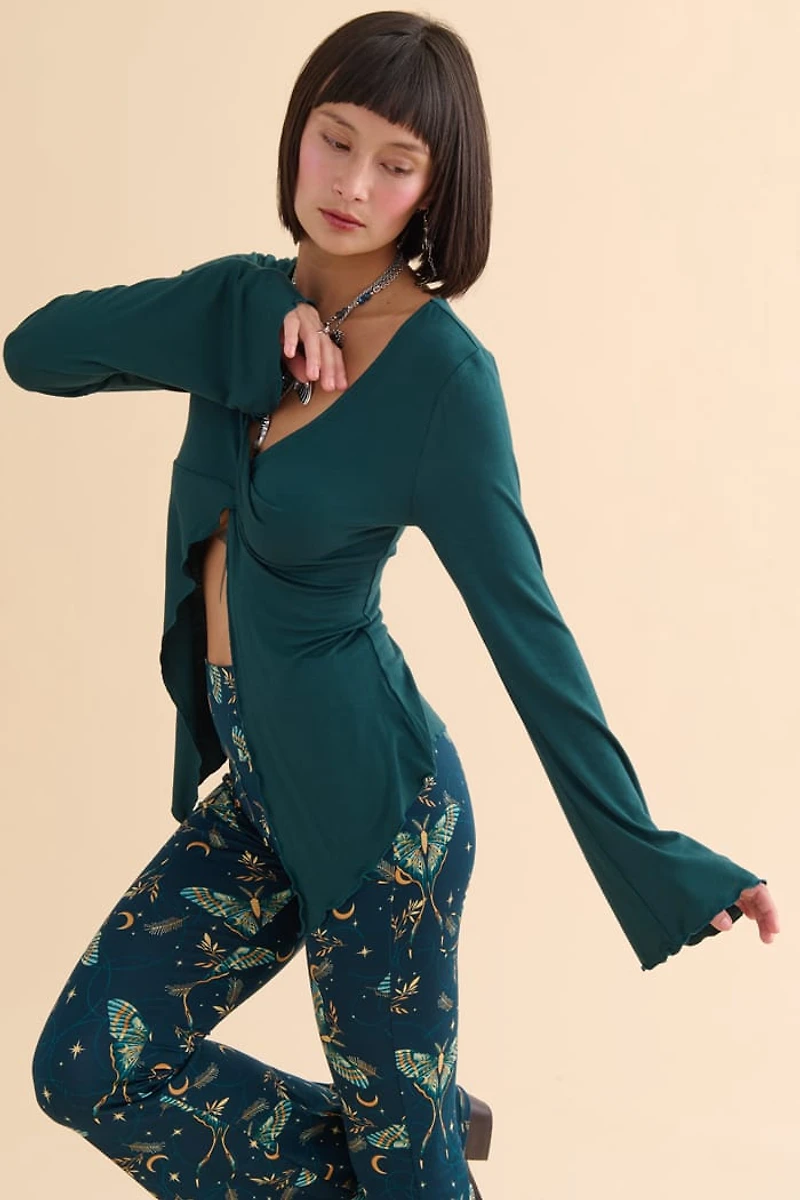 Teal Open Twist Front Top