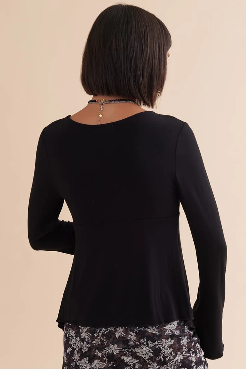 Black Open Twist Front Top