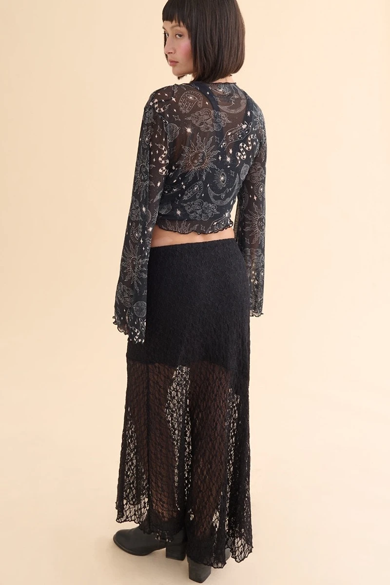 Black Asymmetrical Lace Maxi Skirt
