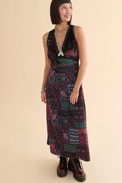 Jewel Paisley Velvet Lace Maxi Slip Dress