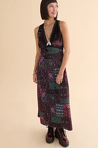 Jewel Paisley Velvet Lace Maxi Slip Dress