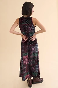 Jewel Paisley Velvet Lace Maxi Slip Dress