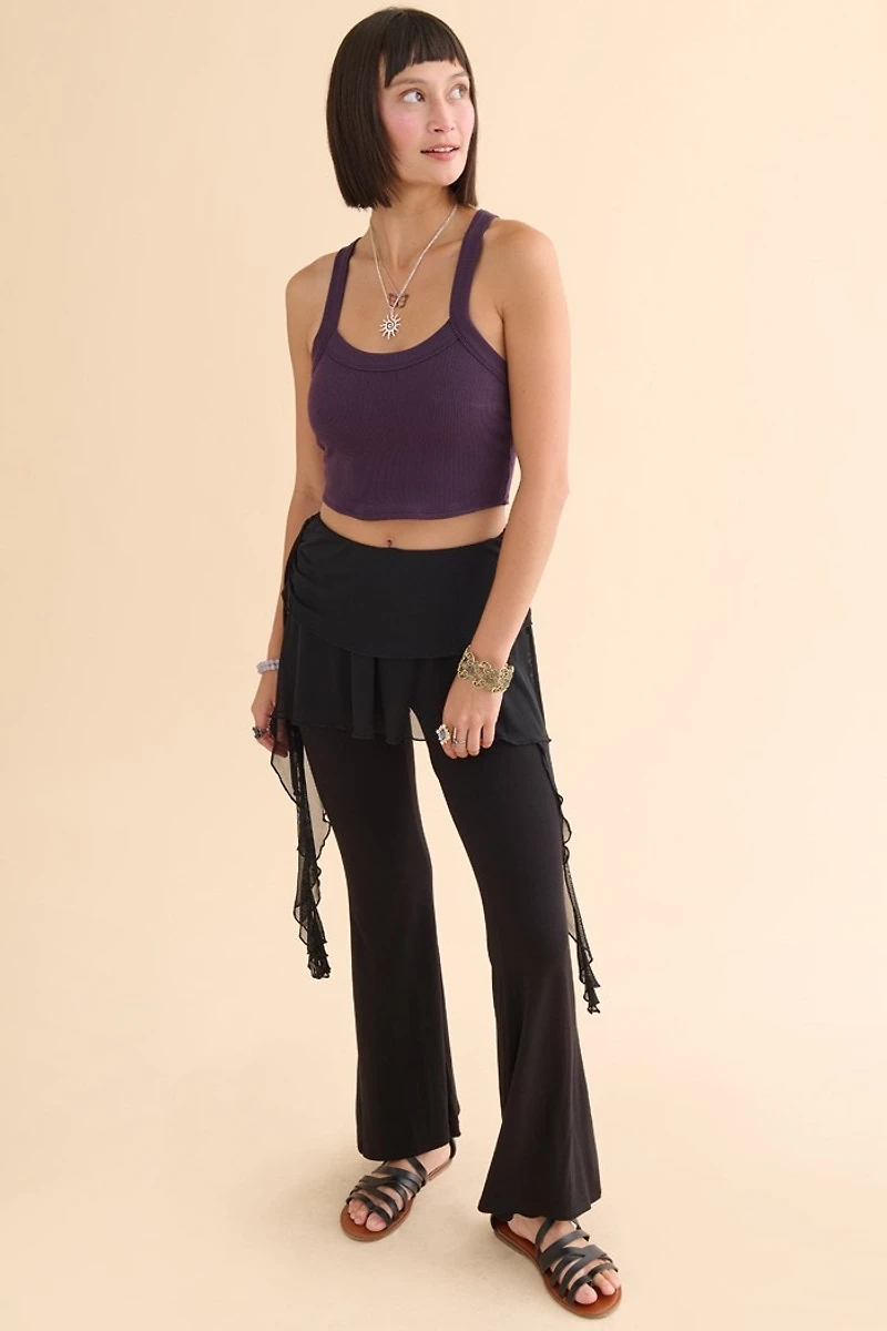 Black Overlay Panel Flare Pants