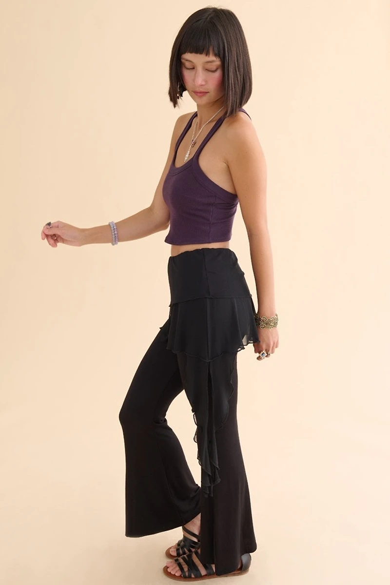 Black Overlay Panel Flare Pants