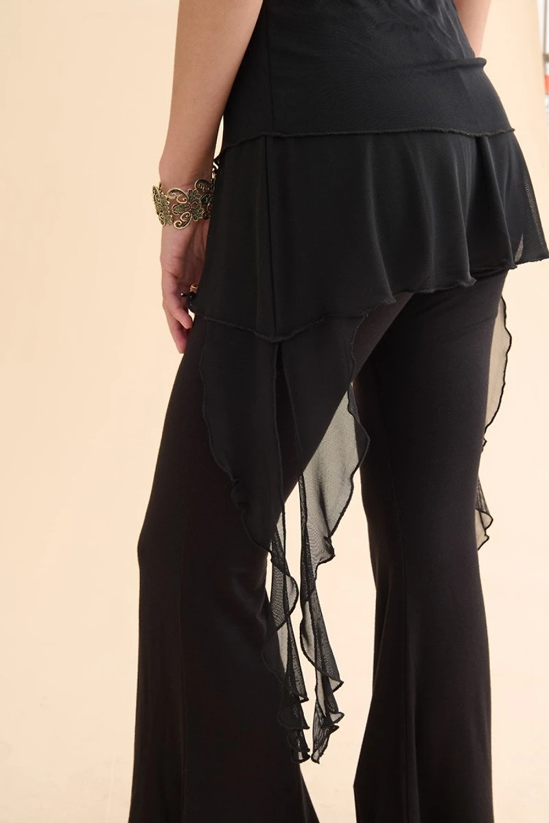 Black Overlay Panel Flare Pants