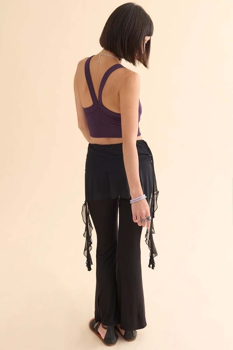 Black Overlay Panel Flare Pants