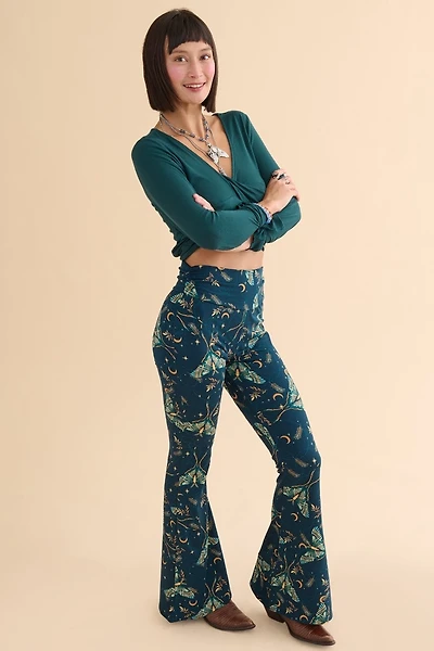 Green Moon Moth Flare Pants