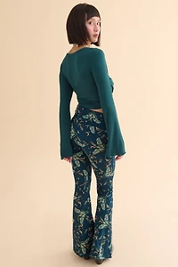 Green Moon Moth Flare Pants