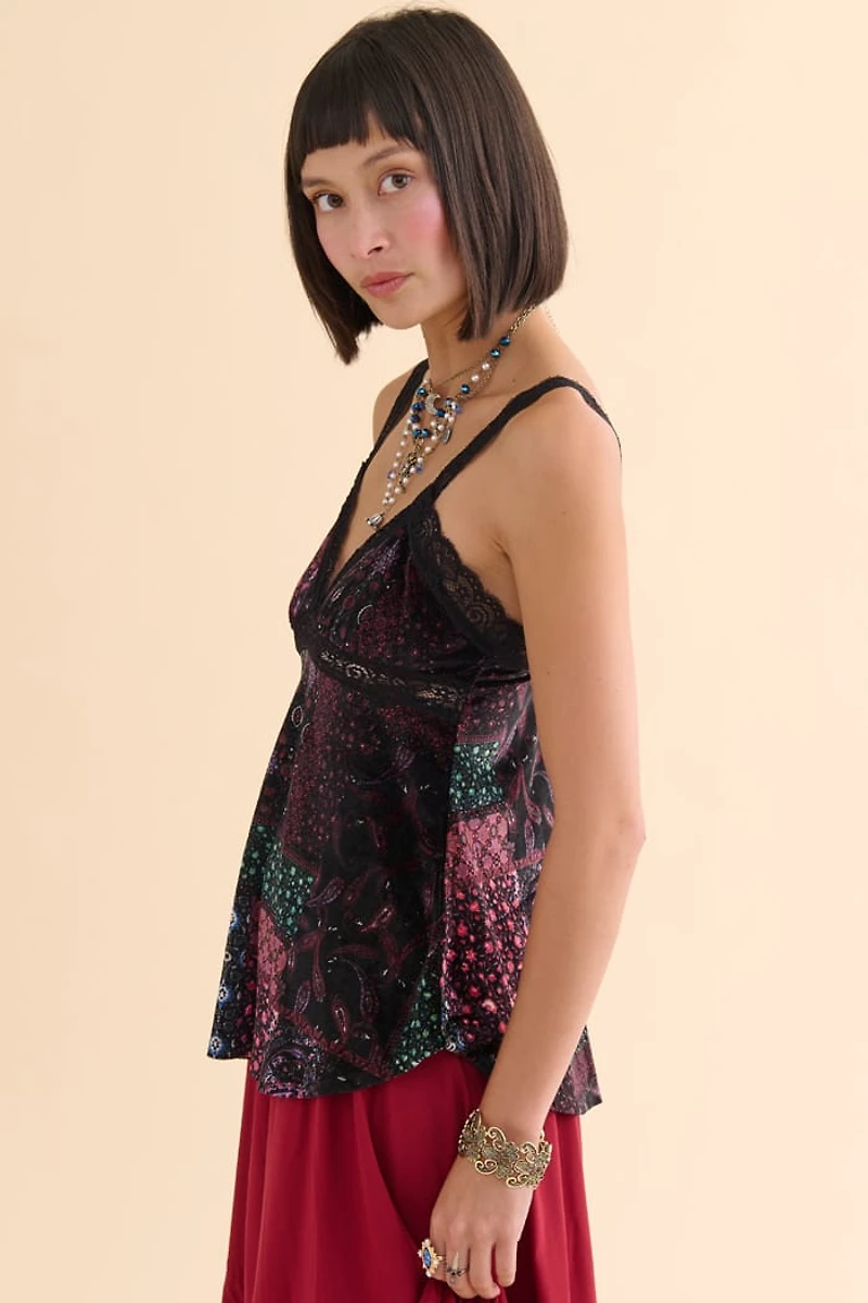 Jewel Paisley Velvet Lace Tank