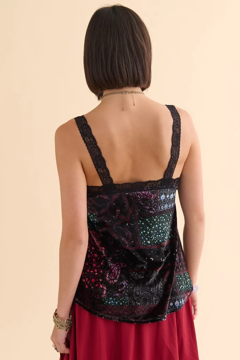 Jewel Paisley Velvet Lace Tank