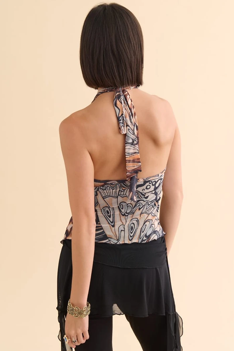 Butterfly Y2K Mesh Halter Top