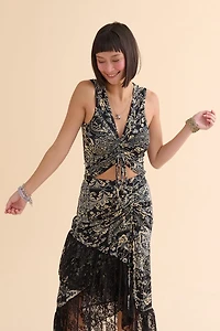 Black Gothic Paisley Cinch Front Tank