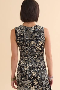 Black Gothic Paisley Cinch Front Tank