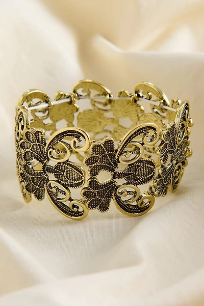 Floral Filigree Stretch Cuff Bracelet