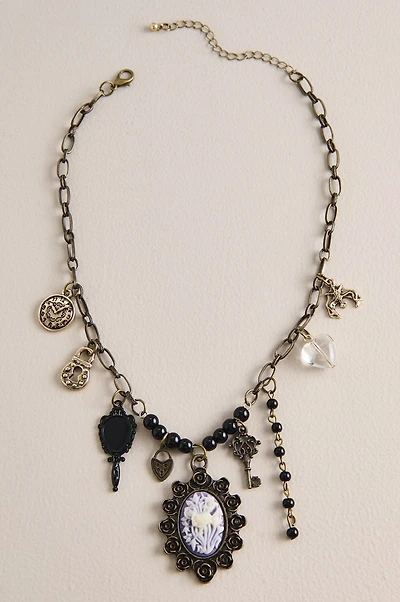 Purple Rose Cameo Charm Necklace
