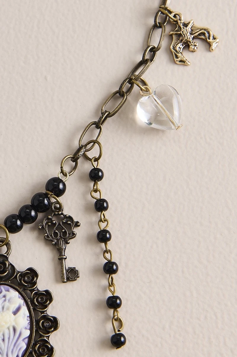 Purple Rose Cameo Charm Necklace