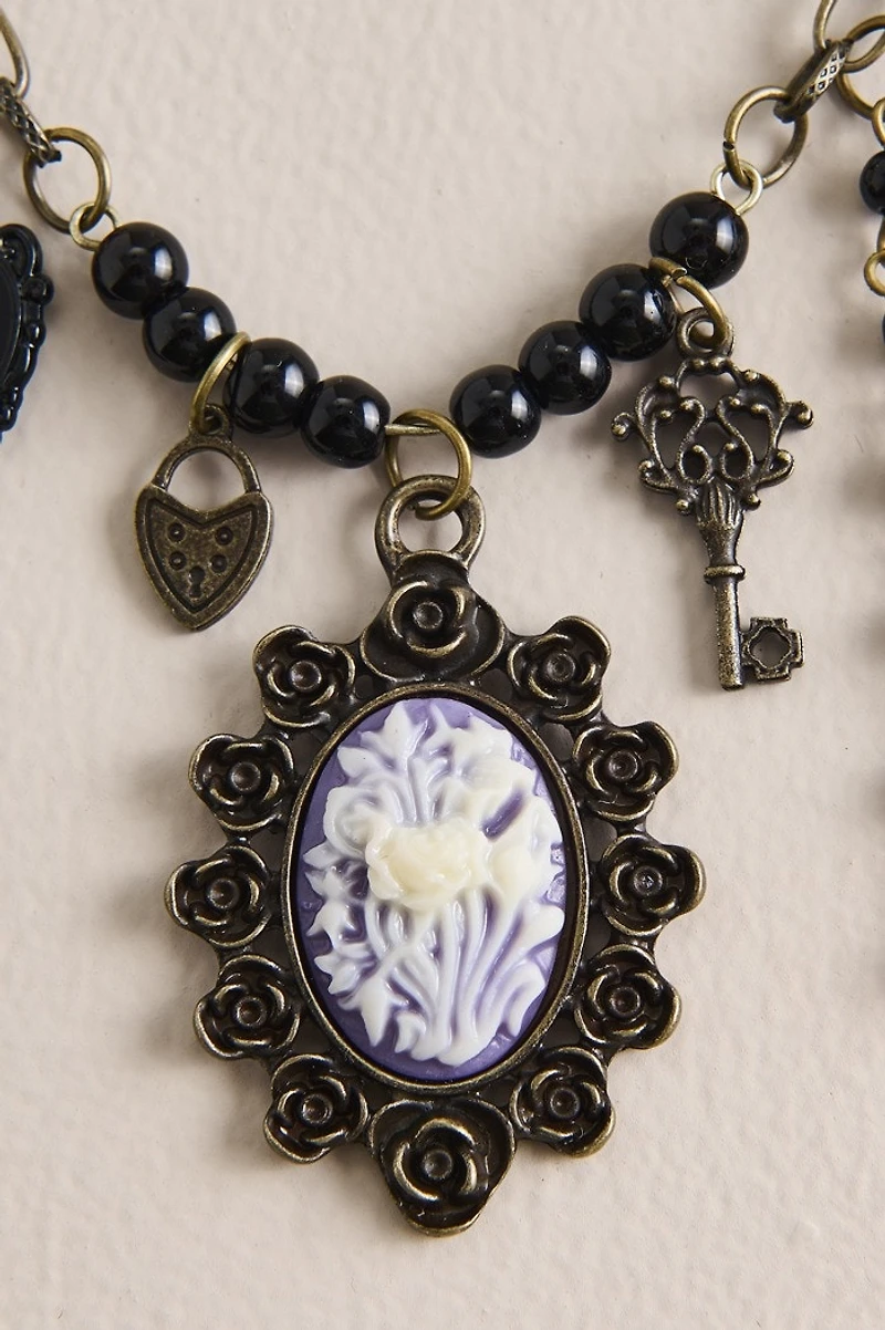 Purple Rose Cameo Charm Necklace
