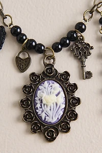 Purple Rose Cameo Charm Necklace