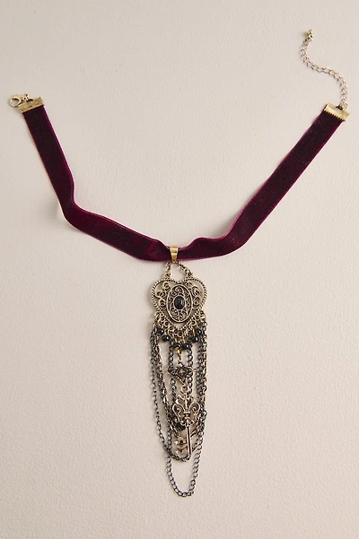 Burgundy Velvet Chain Choker Necklace
