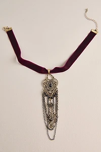 Burgundy Velvet Chain Choker Necklace