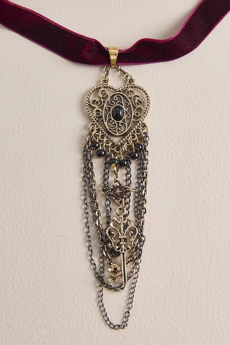 Burgundy Velvet Chain Choker Necklace