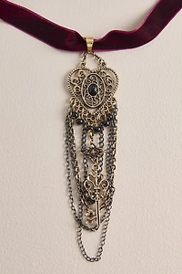 Burgundy Velvet Chain Choker Necklace
