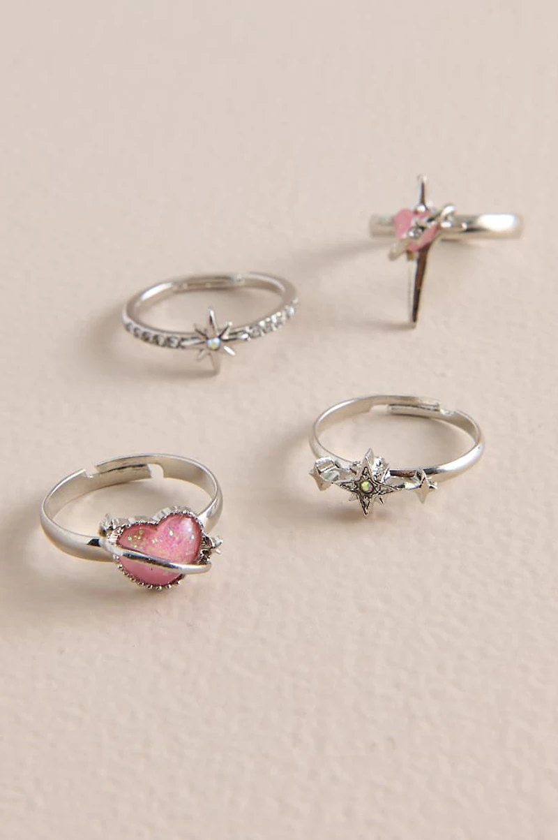 Pink Heart Ring Set