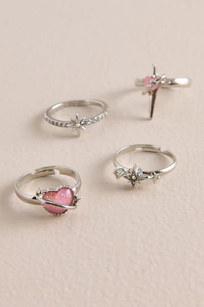 Pink Heart Ring Set