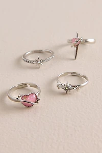 Pink Heart Ring Set