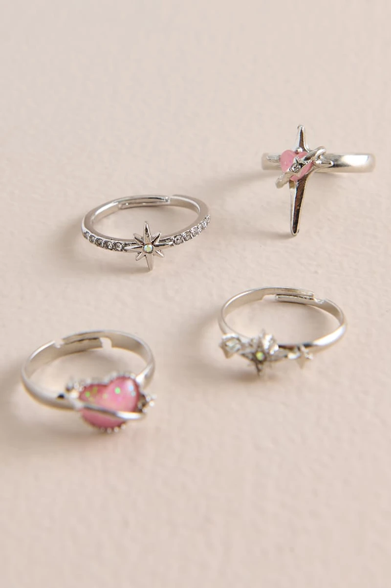 Pink Heart Ring Set