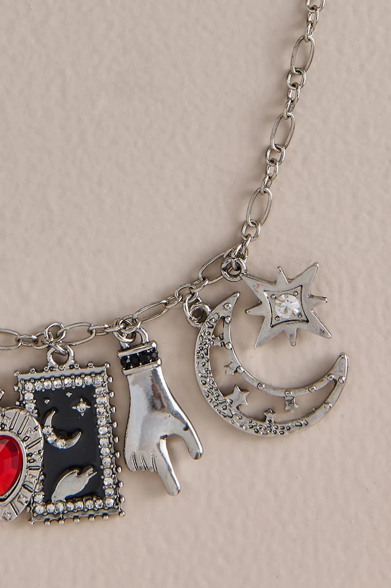 Silver Mystic Hand Tarot Charm Necklace