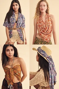 Purple Floral Large Boho Satin Bandana