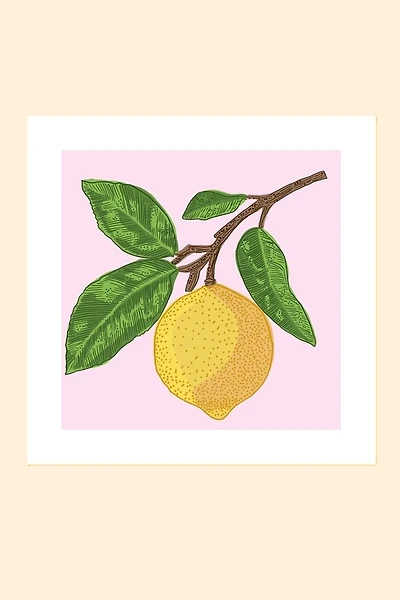 Lemon Branch on Pink Background Art Print