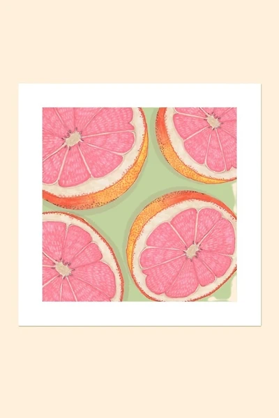 Grapefruits on Green Background Art Print